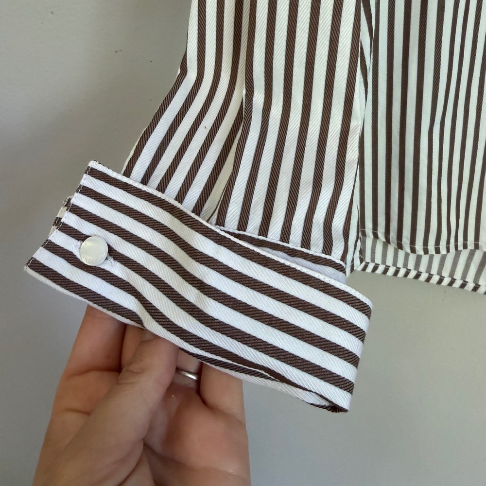Anne Fontaine Naora Brown White Striped Cotton Button Down Blouse Size 42 French - Picture 3 of 6